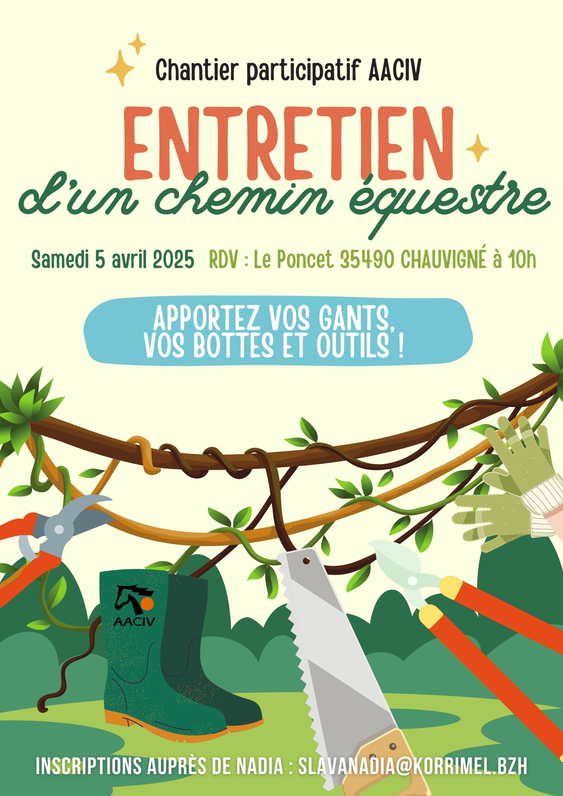 Chantier participatif AACIV sur la commune de Chauvigné le 5 avril 2025